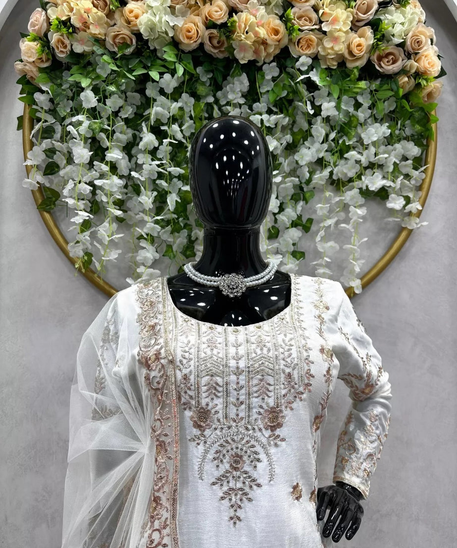 Chinon Silk Traditional Wedding Wear Latest Top Sharara & Dupatta