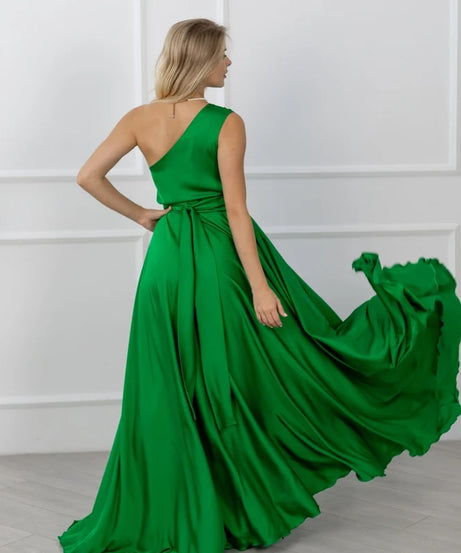 Custom Green Bridesmaid Dress One Shoulder Gown Wedding Guest Dress