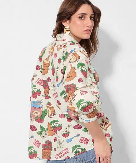 Cotton Linen Strawberry Women Boyfriend Shirts