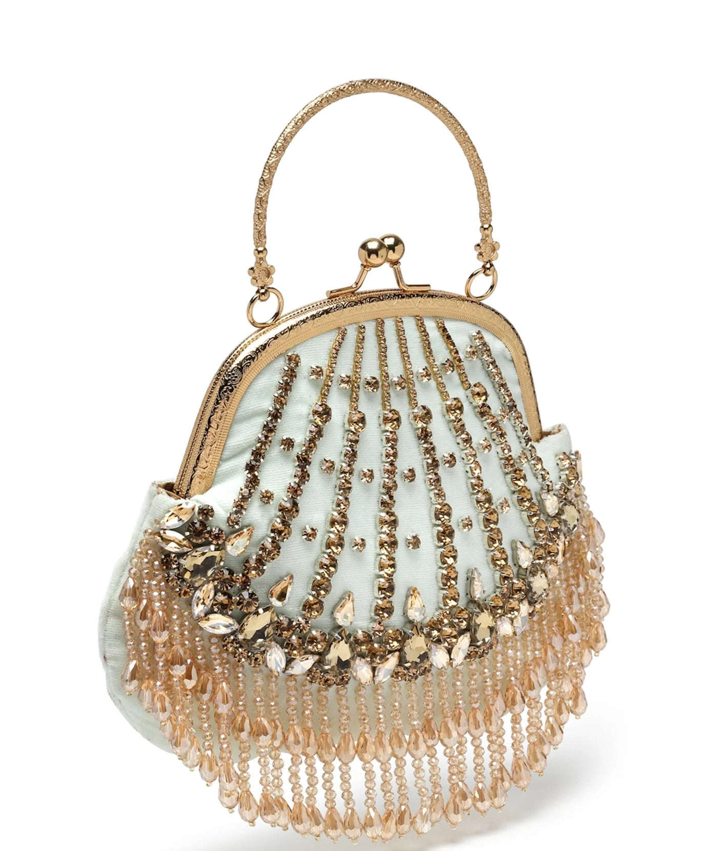 Dangle Stone Work Embellished Velvet Purse Clutch