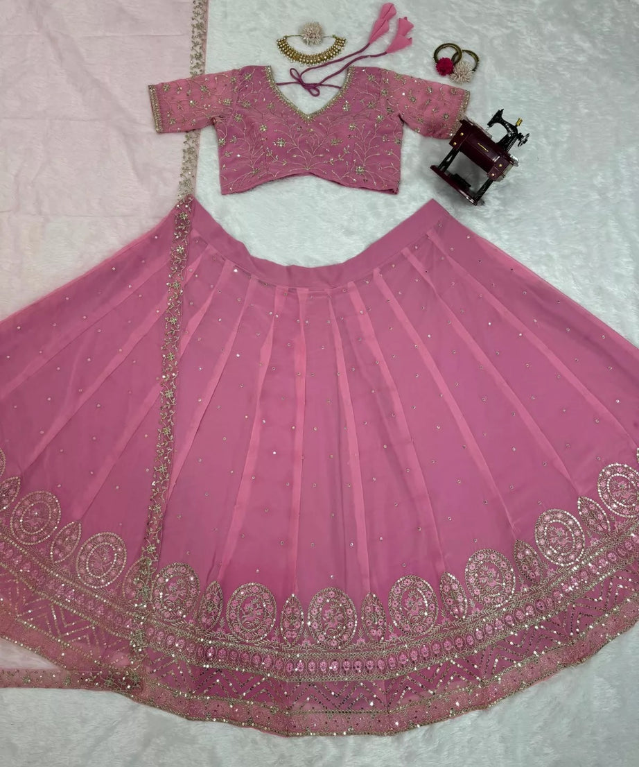 Style Faux Georgette Lehenga Blouse Dupatta