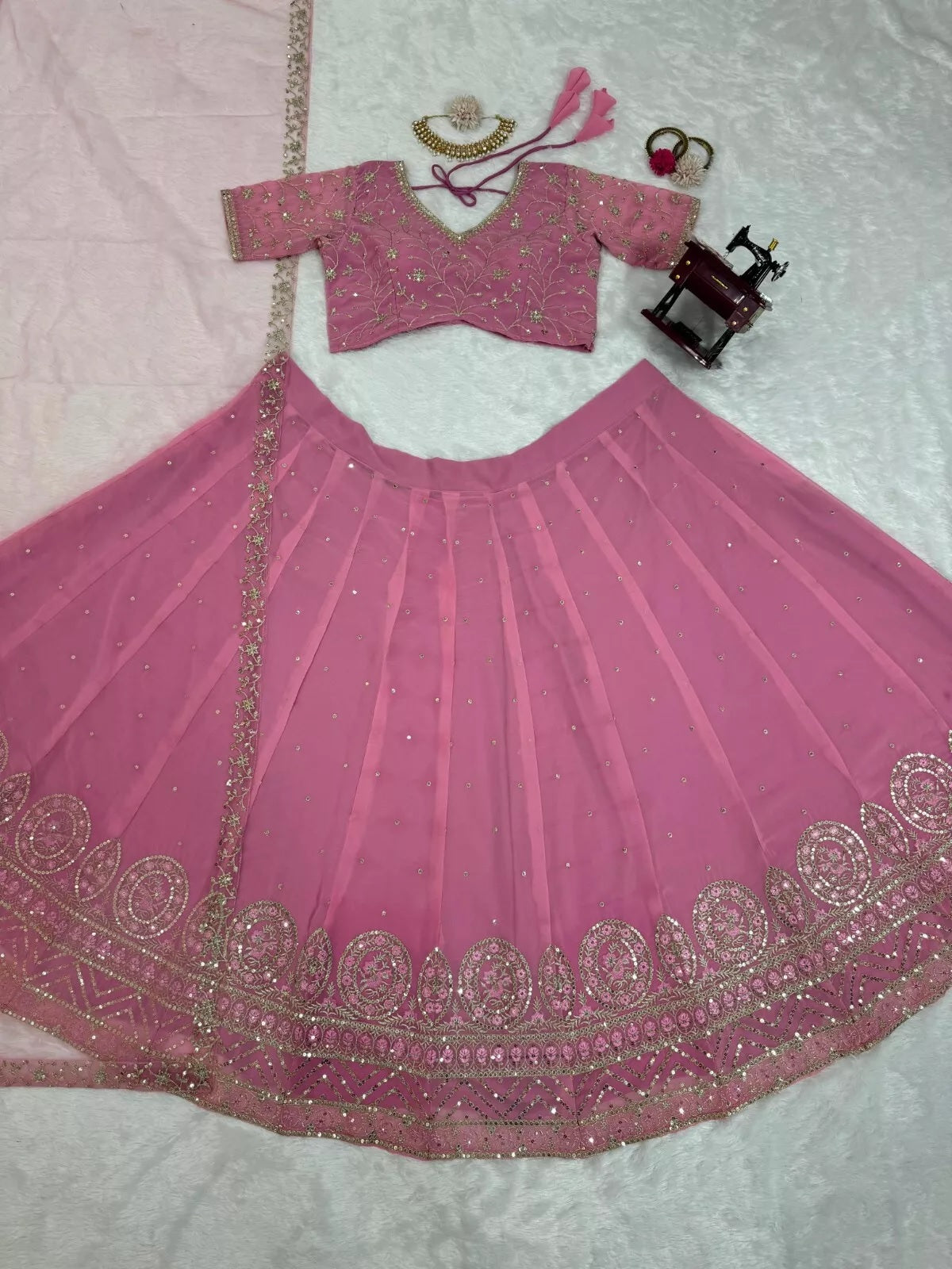 Style Faux Georgette Lehenga Blouse Dupatta