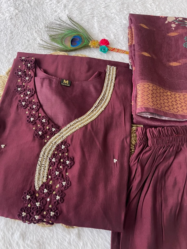 Trending Women's wear Full Stitched Premium Roman SilkTop Pant & Dupatta Set