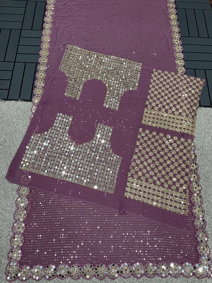 Heavy Soft Georgette Wedding PartyWear Saree, Classic Ethnic Sari & Blouse