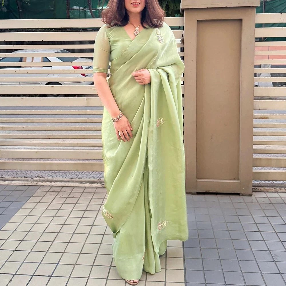 Soft Tissu Silk Beautiful Ethnic Saree, Wedding Wear Sari With Blouse