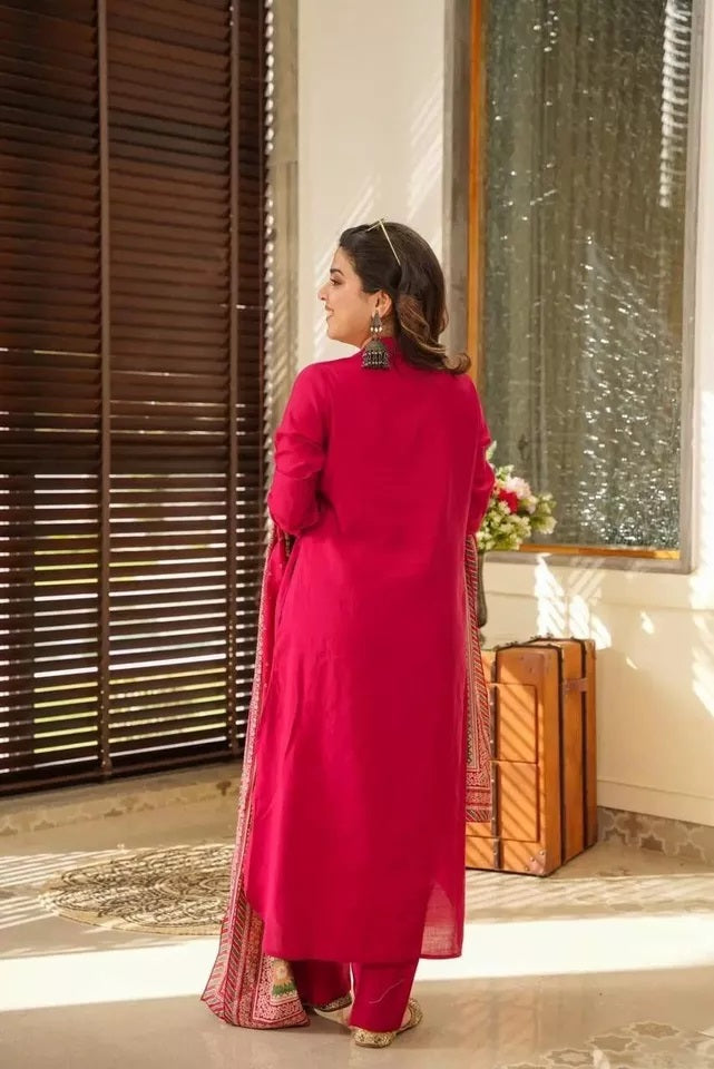 Faux Georgette Kurti Pant Duppata Set For Women's