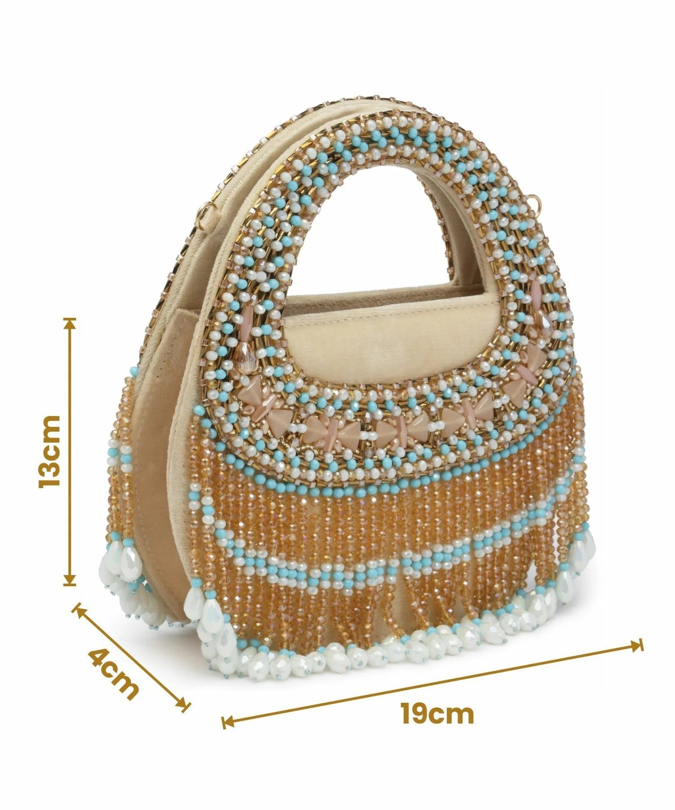 Dangle Bead Work Embellished Suede Clutch