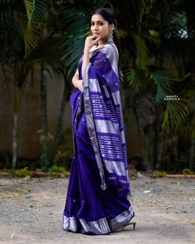 Blue Banarasi Soft Silk Saree, Traditional Wear Sari & Blouse