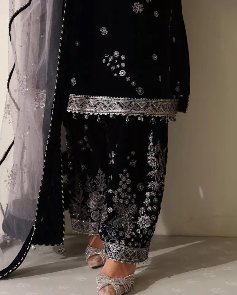 Ethnic Festival Collection Indian Stitched Viscose Velvet Top Pant Dupatta