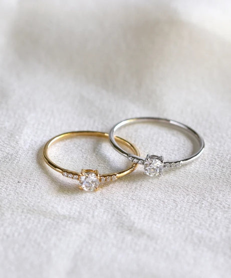 Round Cut Sterling Silver Engagement Ring