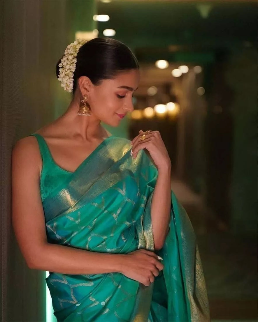Soft Lichi Silk Party Wear Sari & Blouse