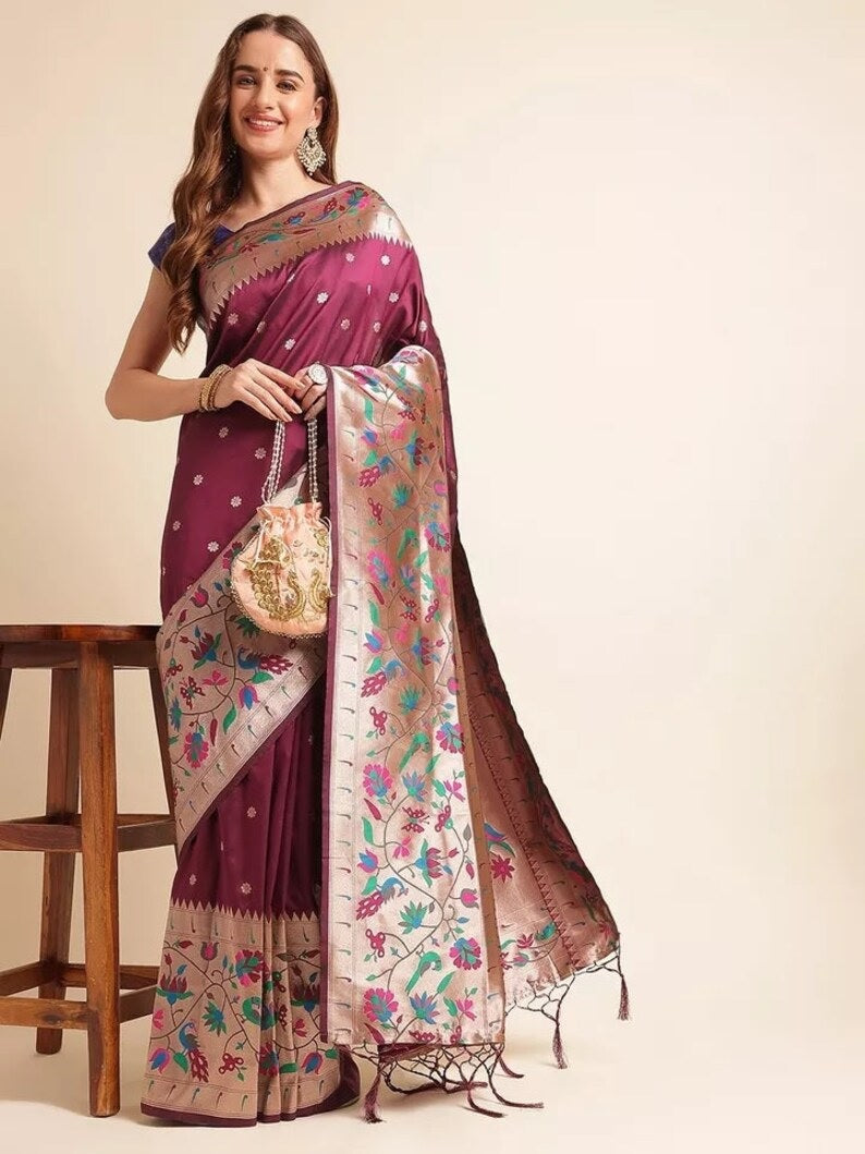 Pure Soft Kanchivaram Pethani Silk Saree With Blouse