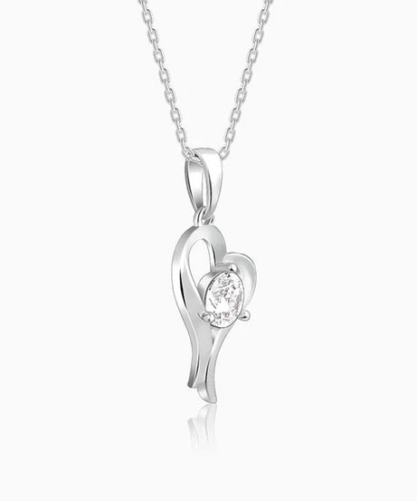 Silver Zircon Curl Heart Necklace with Link Chain