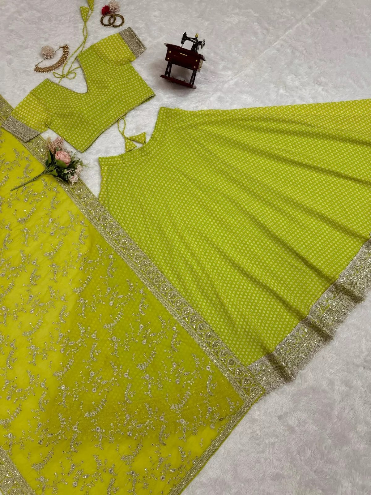 Georgette With Sequence & Digital Print Work Traditional Lehenga Blouse
