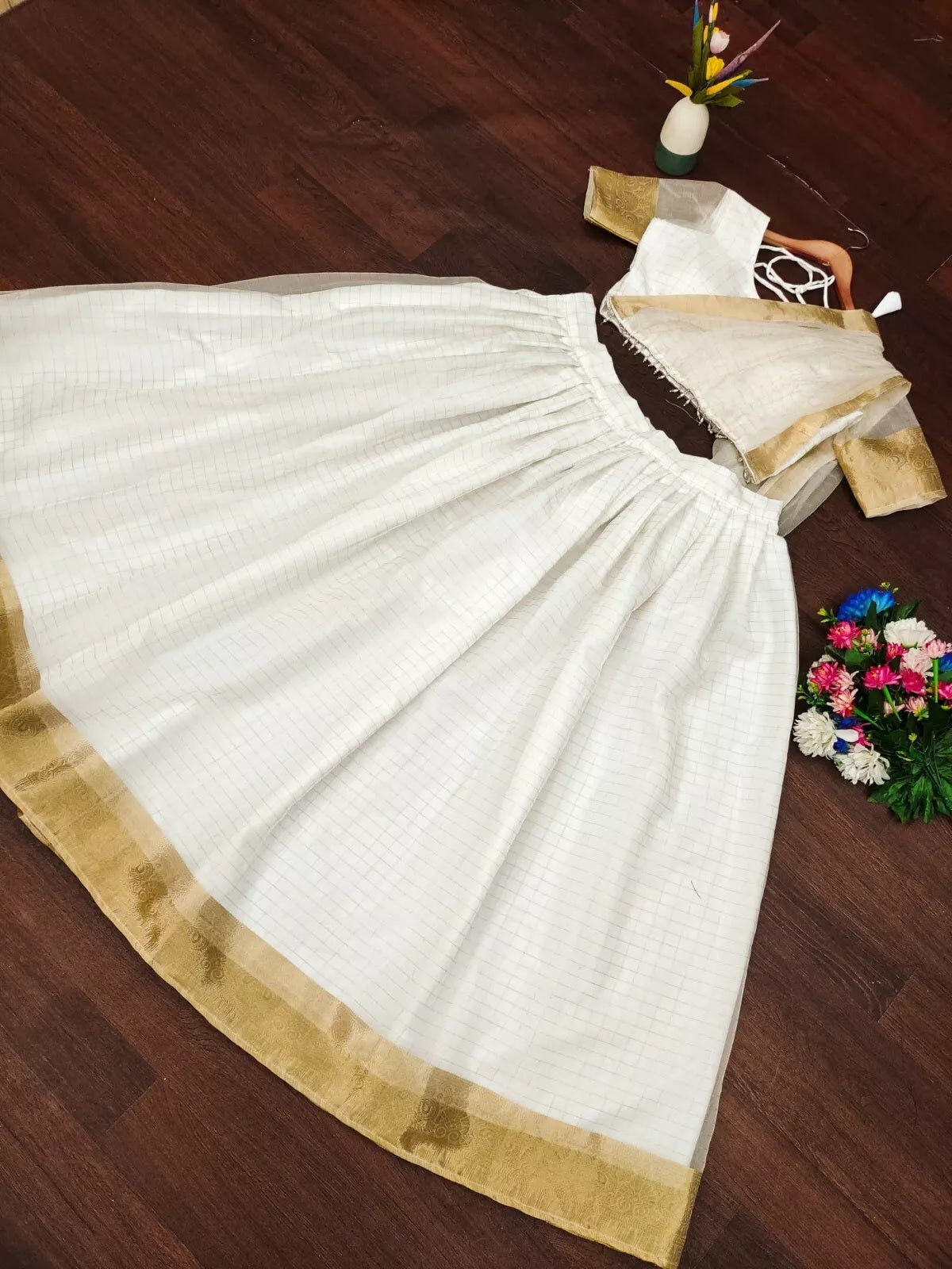 Organza Weaving Chex Lehenga Blouse Dupatta