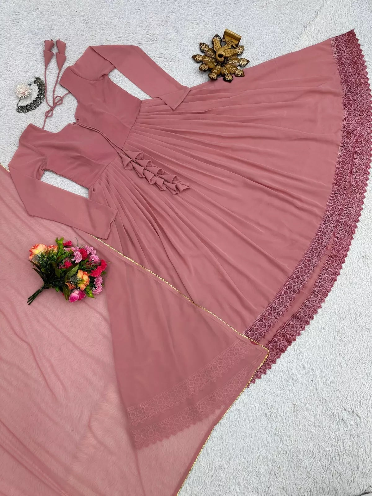 Designer Faux Georgette Long Anarkali Gown & Dupatta