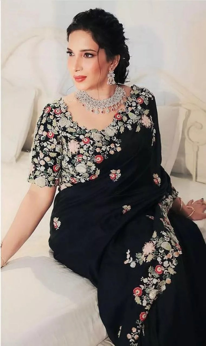 Georgette Embroidery Work Saree With Blouse,Party Wear Designer Saree