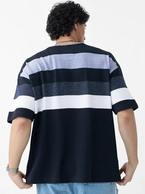 Popcorn Stripes Blue Horizon Oversized T-Shirts