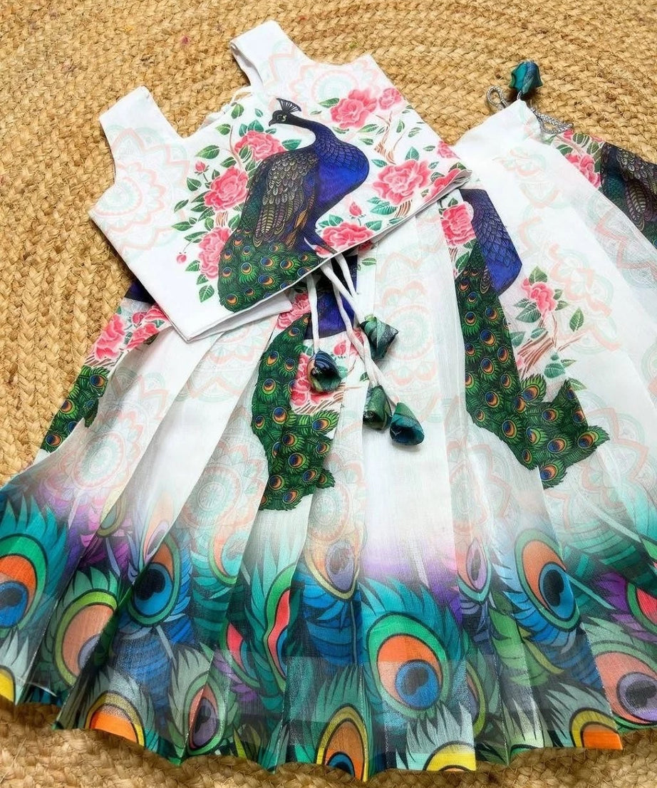 Kids & Girls Chinon Silk Wedding Traditional Wear Lehenga With Blouse