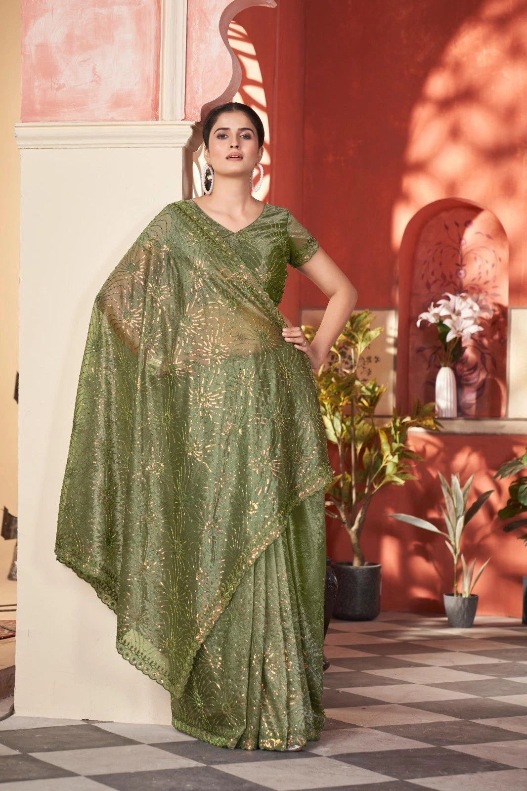 Printed Beautiful Traditional Wear Twill Net Saree With Blouse