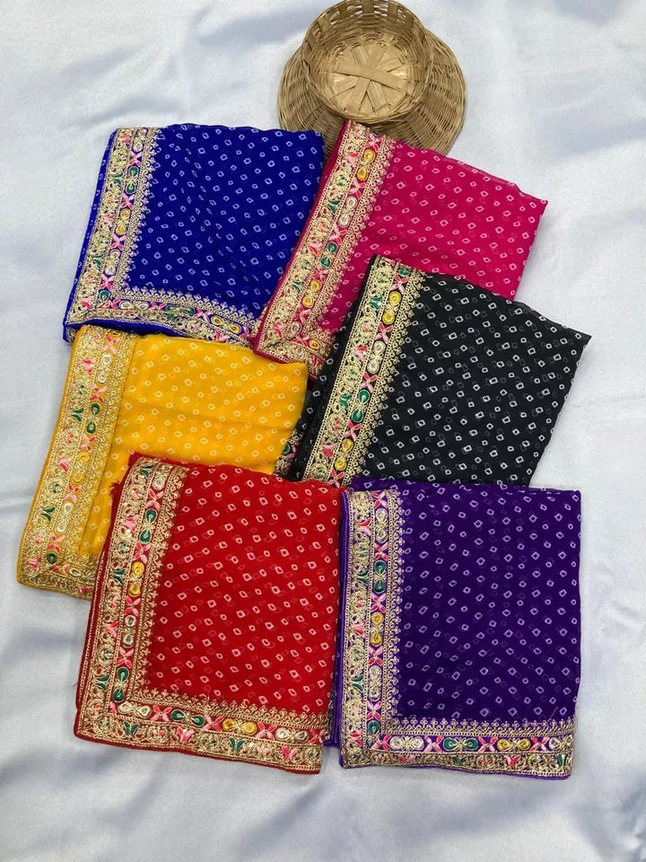 Georgette With Digital Print &Embroidery Work Sari With Blouse