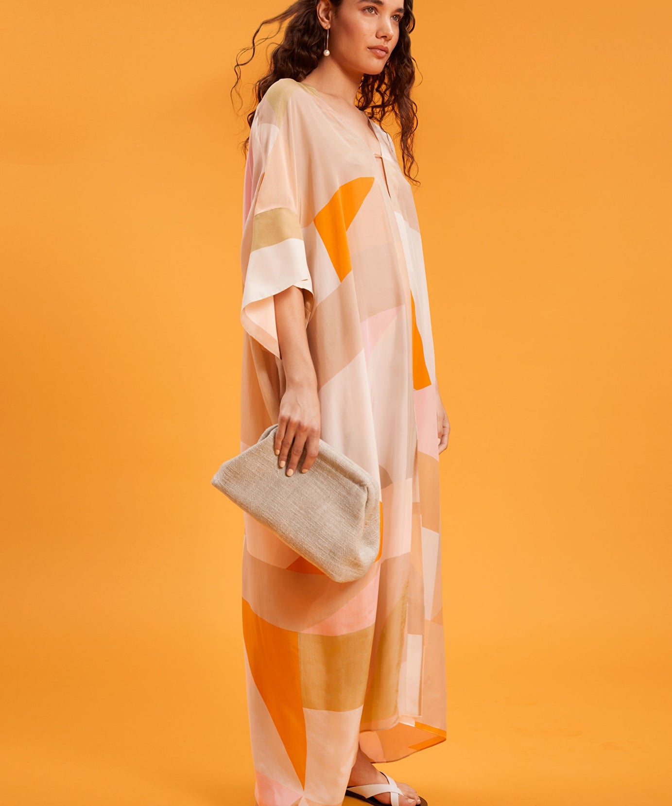 Soft Silk Crepe Digital Printed  Beach Wear Women's Long Kaftan