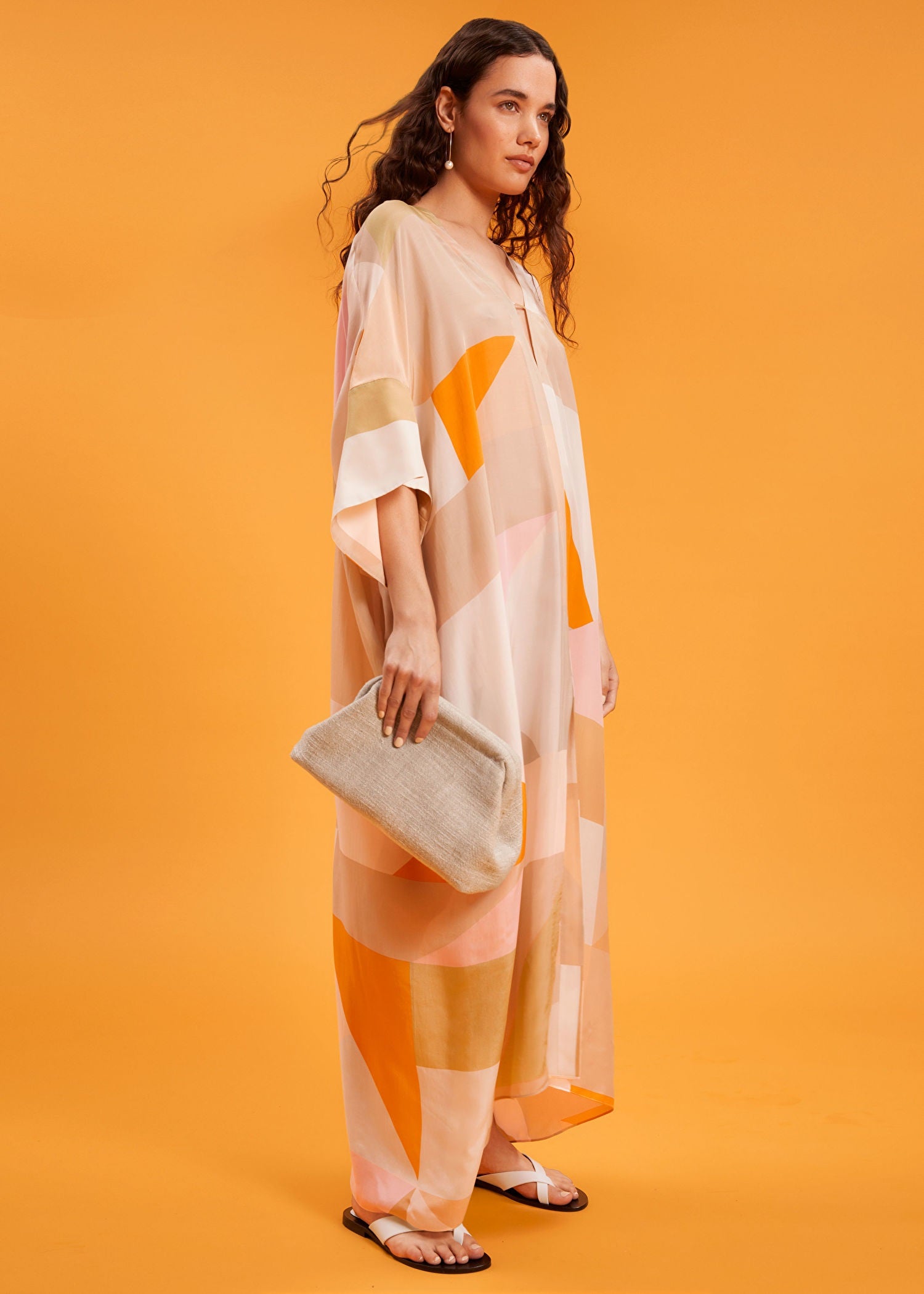 Soft Silk Crepe Digital Printed  Beach Wear Women's Long Kaftan