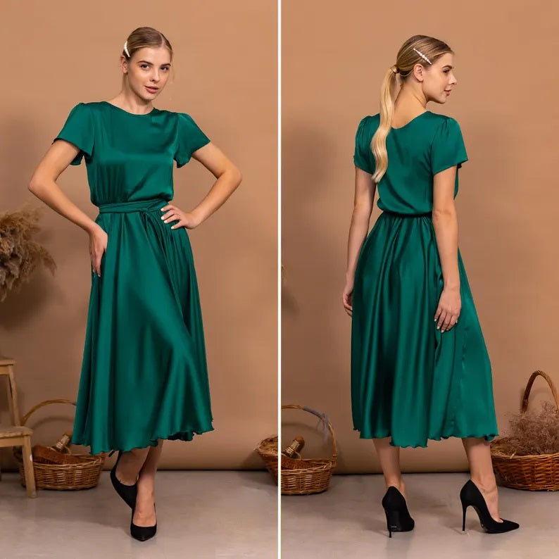 Emerald Green Bridesmaid Dress Boat Neckline Dress