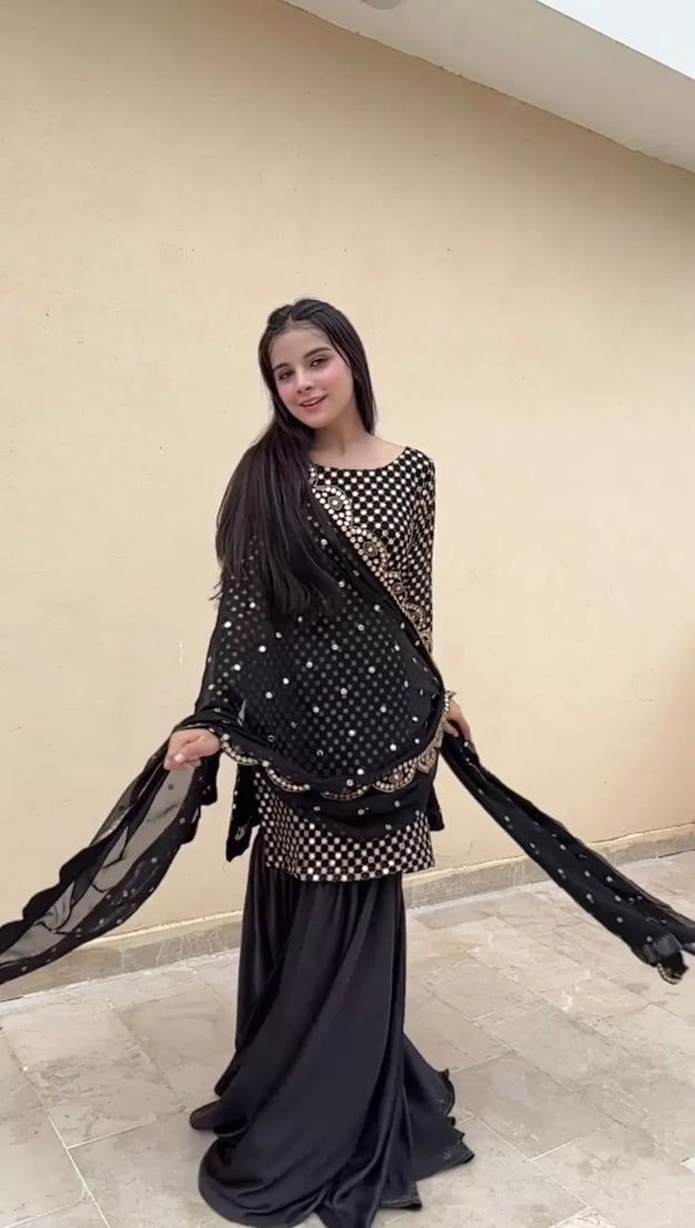 Georgette With Sequence Work  Pakistani Top Sharara Dupatta