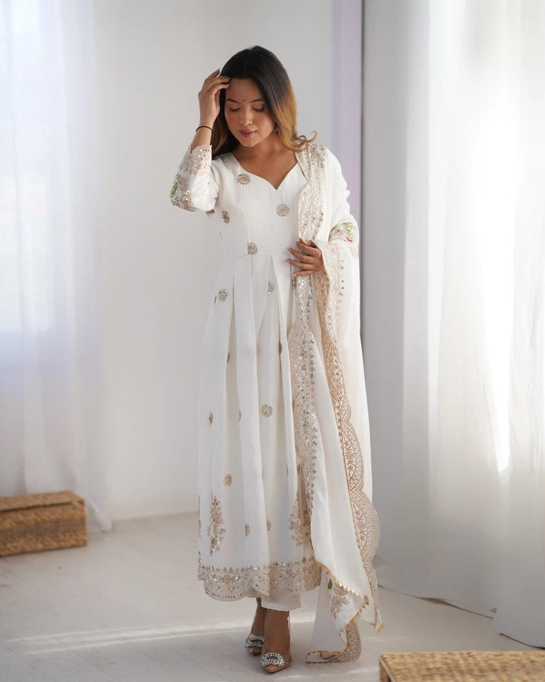 Chinon With Embroidery Sequence Work Anarkali Gown With Dupatta