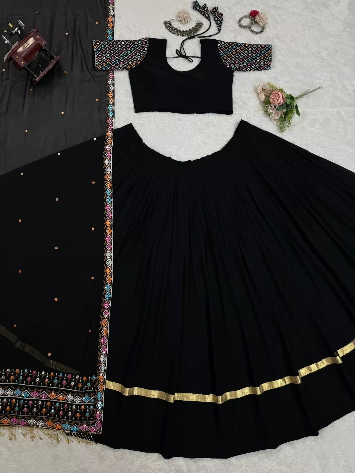 New Designer Festival Style Faux Georgette Lehenga Blouse Dupatta