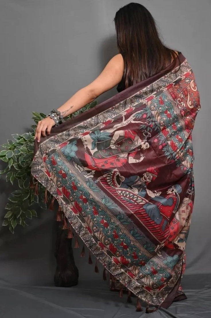 Soft Lichi Silk Saree With Blouse