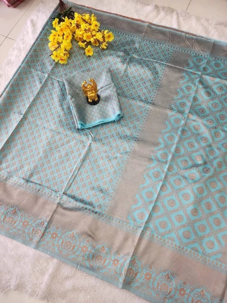 Bollywood Banarasi Soft Silk Saree For Women's, Fancy Style Sari & Blouse