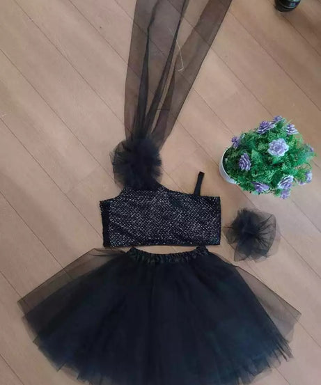 MOST PICKED NET FULL FLAIRED KID’S TOP WITH SKIRT BLACK