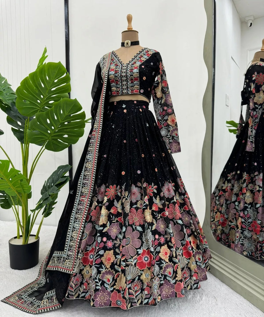 Georgette With Sequence Work  Lehenga Blouse & Dupatta