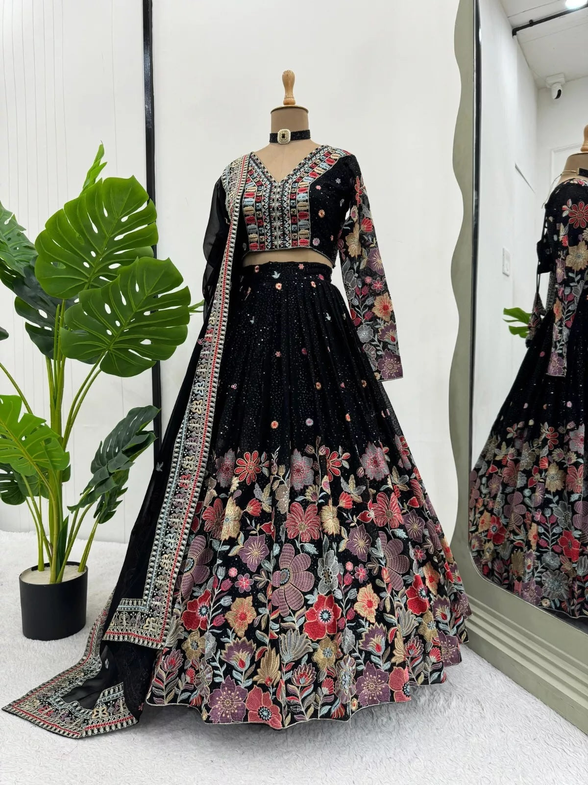 Georgette With Sequence Work  Lehenga Blouse & Dupatta