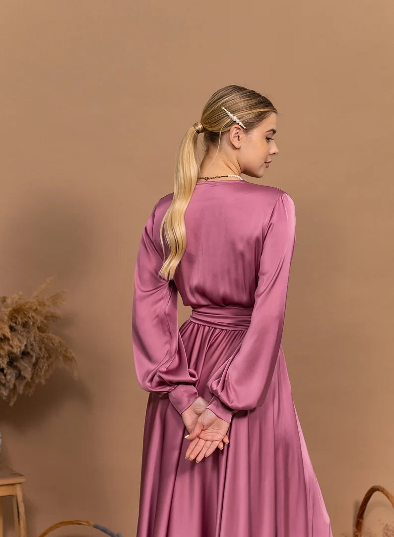 Bridesmaid Dress Long Dress V-Neck Maxi Flared Dress