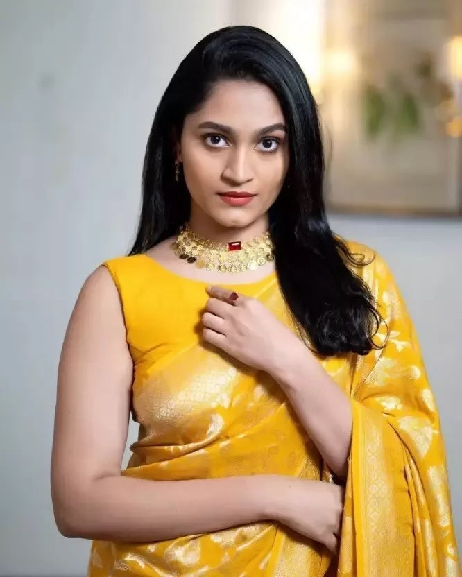 Yellow Traditional Banarasi Soft Silk Saree With Blouse
