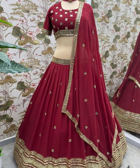 Premium Georgette Embroidery Sequence Wedding Lehenga Blouse with Dupatta 15-MA