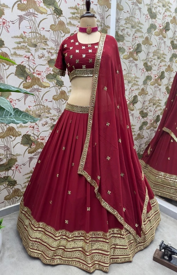 Premium Georgette Embroidery Sequence Wedding Lehenga Blouse with Dupatta 15-MA