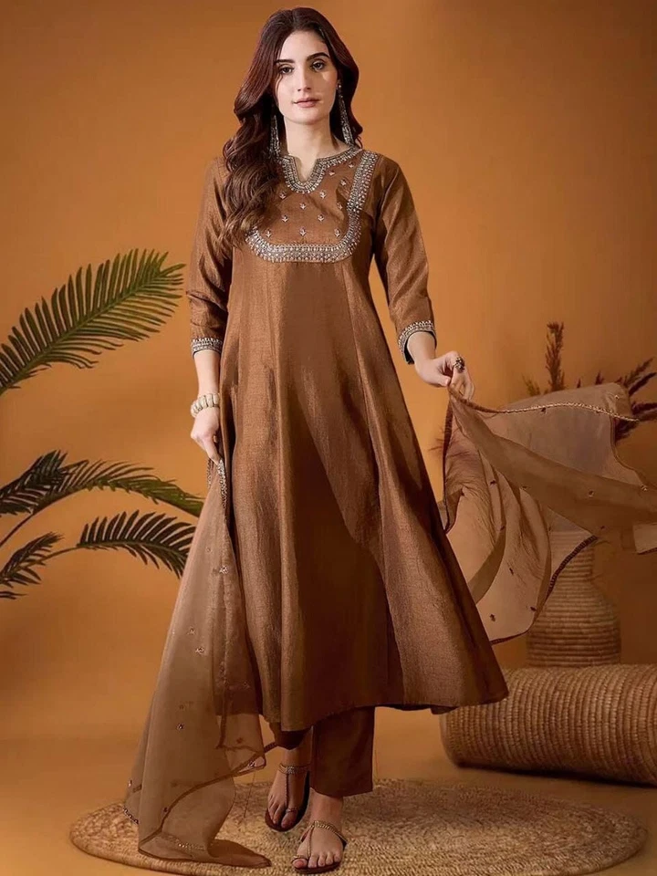 Beautiful Vichitra Silk With Sequence Embroidery Work Kurti/Pant With Dupatta 12-BS