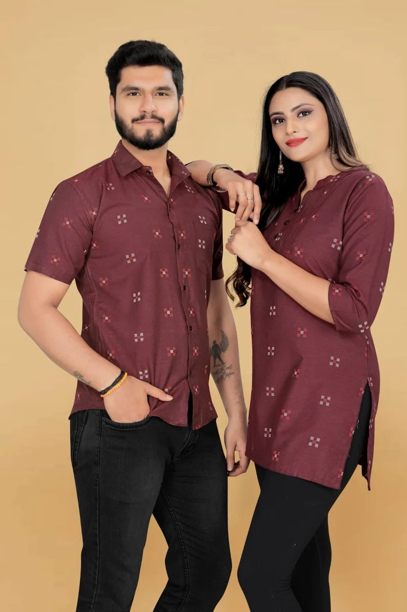 Premium Linen Cotton Fabric  Tunic Top & Short Kurta Set