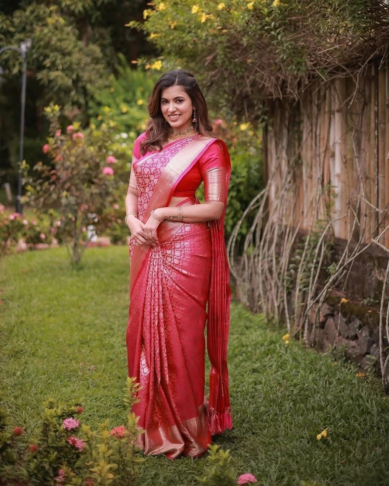 Traditional Banarasi Soft Silk, Wedding Wear Designer Sari & Blouse