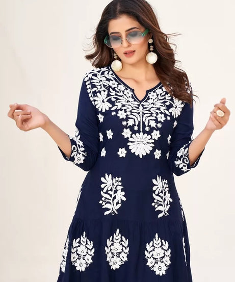 Heavy Rayon With Lakhnavi Work Beautifull Kurti