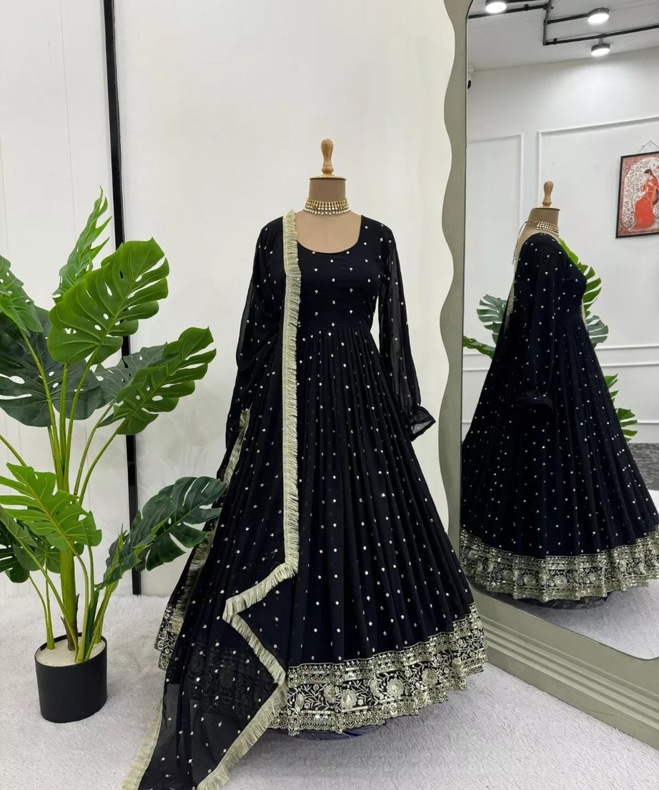 Faux Georgette With Thread Sequence Work Top Pant Dupatta