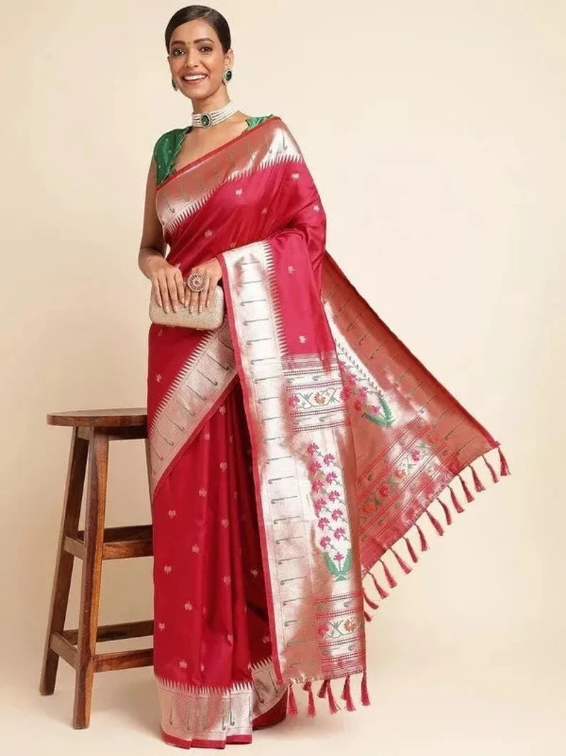 Pure Soft Kanchivaram Paithani Silk Saree With Blouse