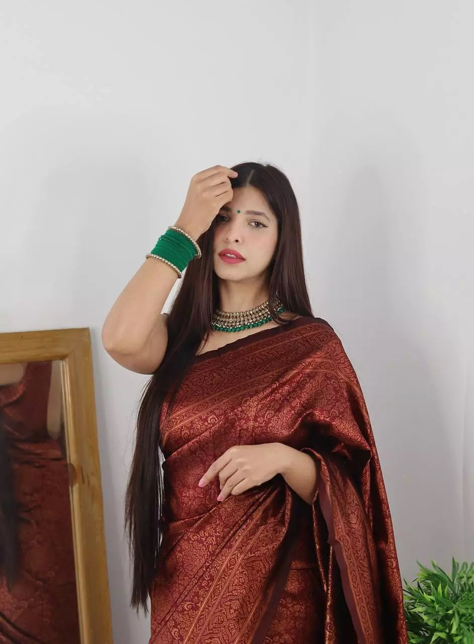 Designer Wedding Banarasi Soft Silk Saree With Blouse