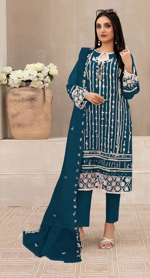 Georgette With Embroidery Sequence Work Top Bottom Dupatta