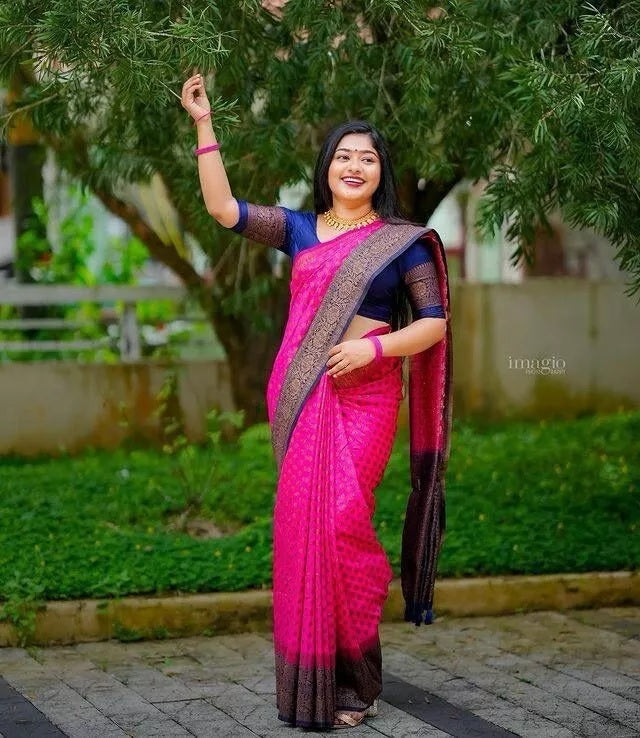 Traditional Soft Lichi Silk With  Jacquard Work  Sare & Blouse