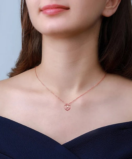 Rose Gold Leaf Me More Heart Pendant with Link Chain